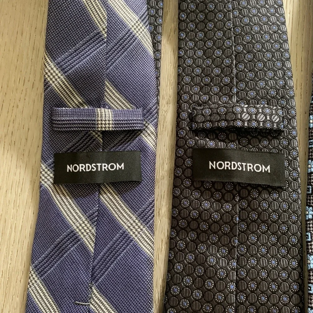 Nordstrom Mens Silk Necktie Lot 4 Blue Silver Grey Geometric Plaid Floral Ties